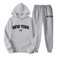 thumbnail image 2 of felwors Women 2 Piece Tracksuits New York Letter Graphic Sweatsuits Fall Winter Hoodies Jogger Pants Matching Lounge Sets with Pocket(Light Gray, M), 2 of 4