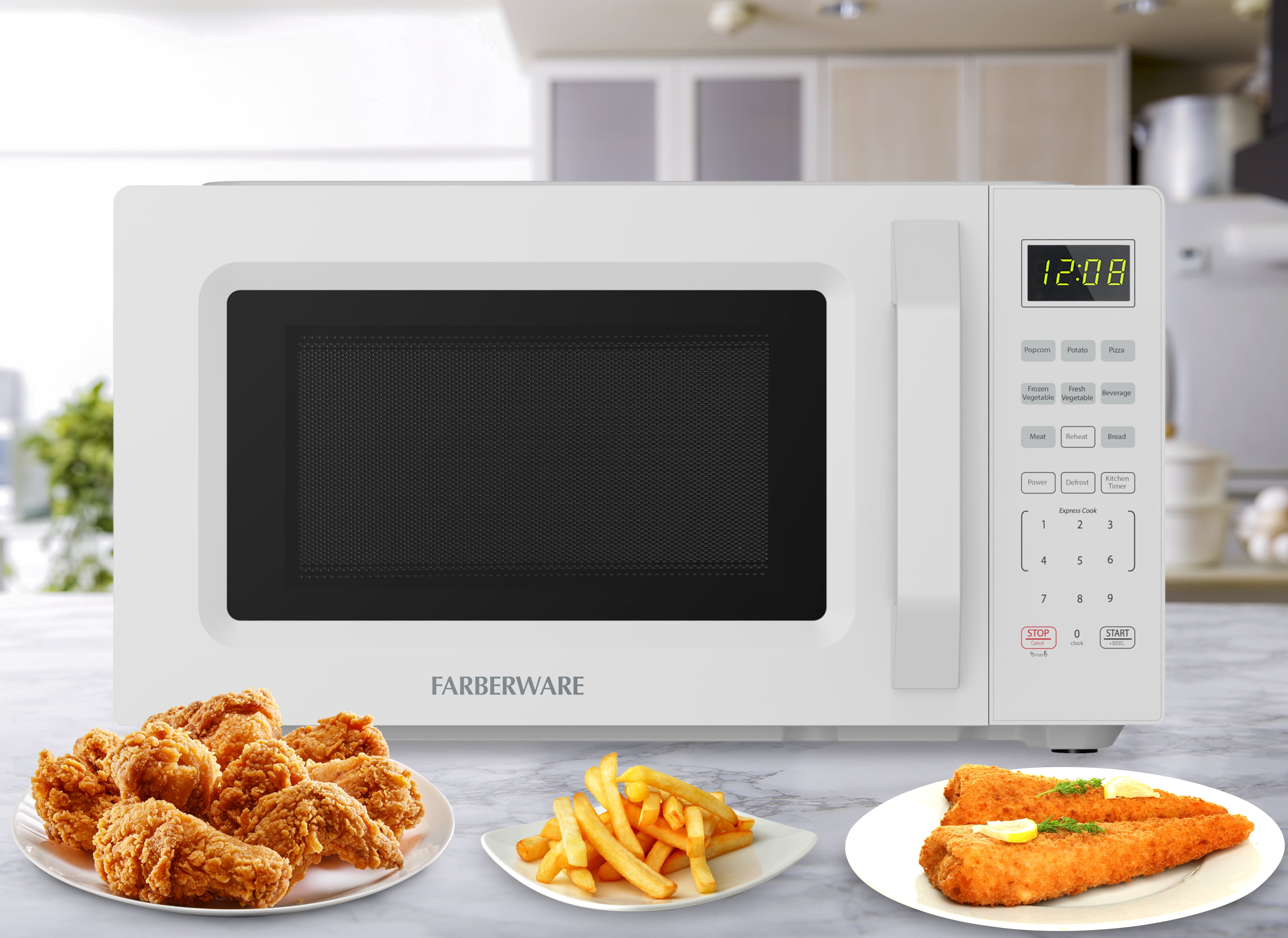 Farberware 1.1 cu ft Microwave Oven,1000W Countertop Microwave Oven with Auto Cook Menu, White