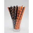 thumbnail image 1 of Pack of 100 Paper Straws Halloween Themed Paper Straws Black Orange Biodegradable Straws Pumpkin and Spider Web Straws Halloween Christmas Kids Party, 1 of 3