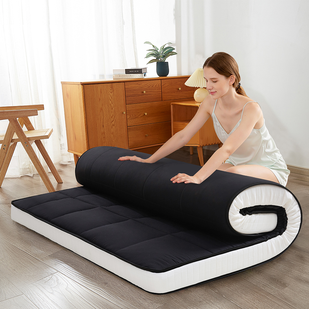 GOODONE 6" Thick Futon Mattress,Padded Japanese Floor Mattress Quilted Bed Mattress Topper,Extra Thick Folding Sleeping Pad,Black,Twin Size