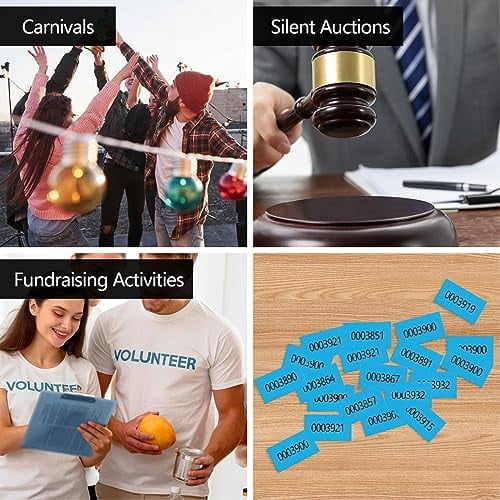 200 Pieces Auction Raffle Tickets Chinese Ticket Raffle Tickets Sheets Basket Auction Ticket Blue 4"× 9" 200 Numbers for Drink Door Prize Fundraiser Silent Carnival Penny Auction Events