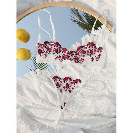 Sexy Lingerie for Women  See Through Lingerie  Women s Floral Embroidered Sheer Mesh Underwire Bra Lingerie Set  Valentine s Day Womens Lace Lingerie Babydoll Sheer Bra and Panty  Wine Red(L)