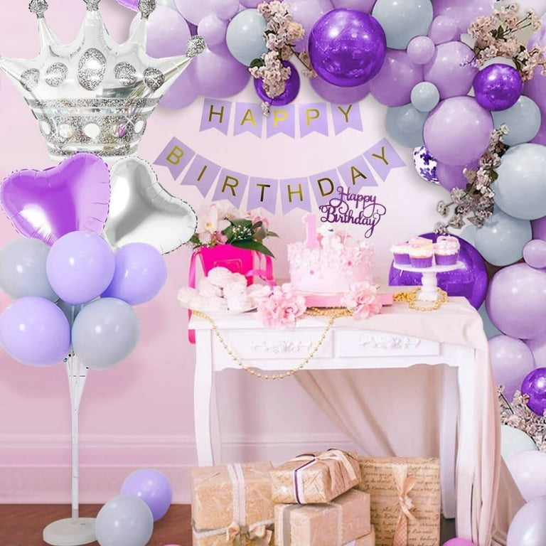 Purple Party Decorations with Happy Birthday Banner, Purple White Confetti  Balloons, Purple Foil Birthday Background, Tassel Garland, Silver Crown  Balloons - China Wedding Party and Birthday Party price