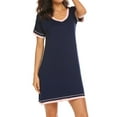 thumbnail image 2 of Frontwalk Ladies Tunic Dresses Short Sleeve Sundress Color Block Mini Dress Women Casual Pajamas Spliced Nightdress Navy Blue S, 2 of 5