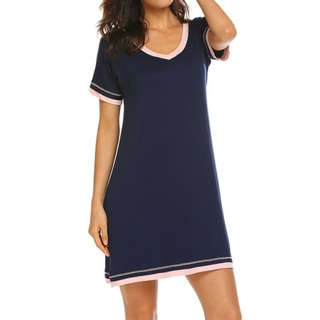 

Womens Nightgown Sleepwear Pajamas Ladies Summer Short Sleeve Casual Shirt Dress Nightshirt Summer Loose Casual Home Dress Tunic Blouse Shirt Lounge Wear