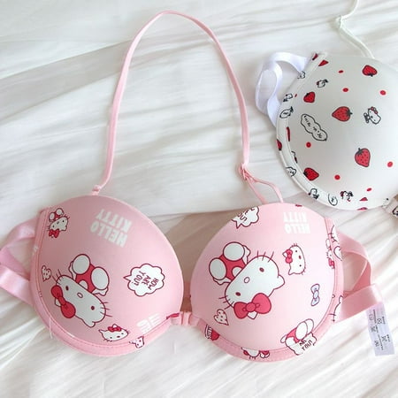 Kawaii Hello Kitty Underwear Set 2023 New Cartoon Printed Sanrio Kitty Cat Bra Underpants Funny Couple Briefs Sweet Girl Bra Set