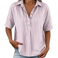 thumbnail image 5 of Polo Shirts for Women Short Sleeve Tops Striped Lapel Button Neck Shirt Causal Trip Work Going Out Summer ,XL,#02 Purple, 5 of 9