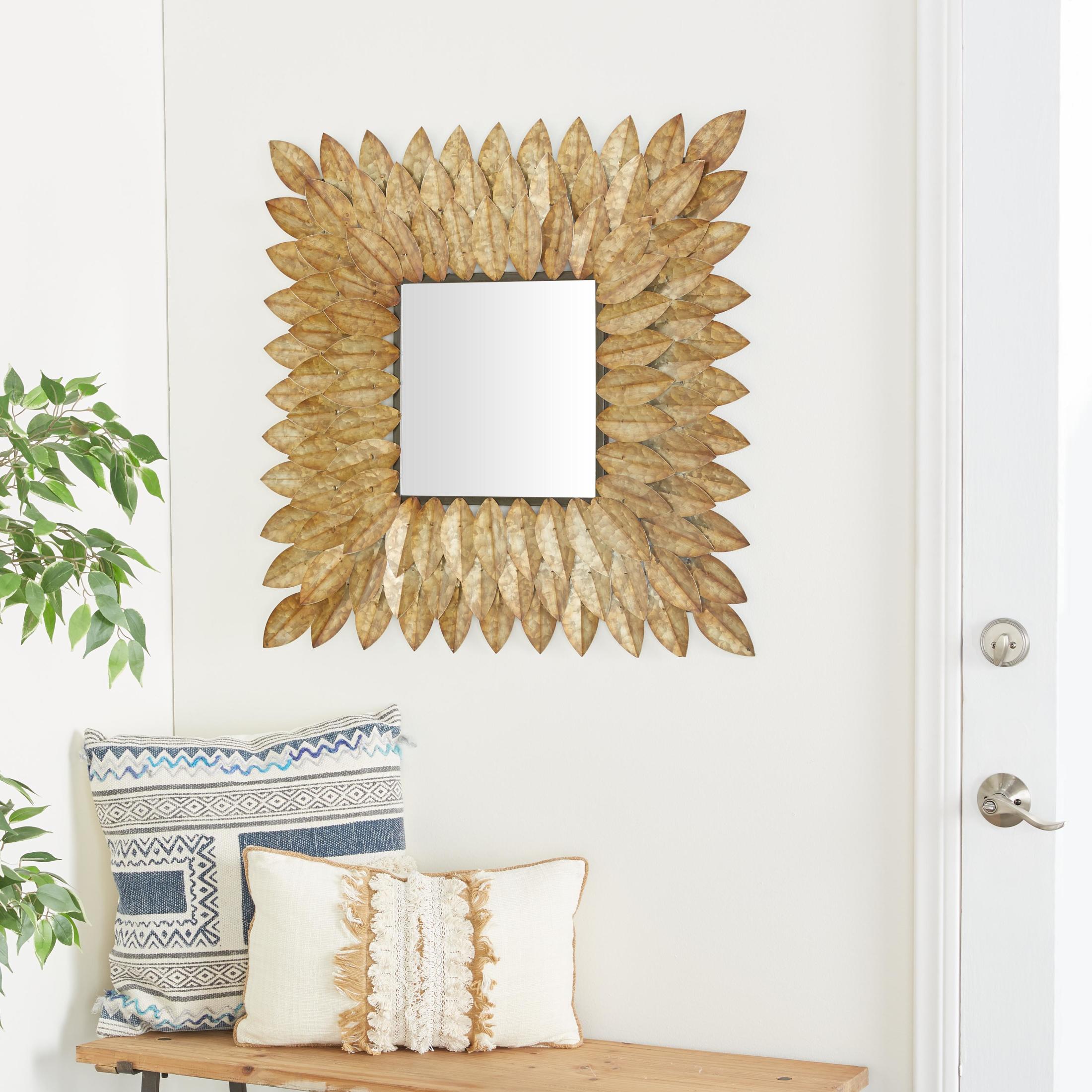 DecMode 30" x 30" Brown Radial Leaf Wall Mirror