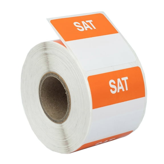 SATURDAY (Day of the Week) Labels, Orange/White, 500 labels per roll, 1-9/16" x 1-9/16" or 40mmx40mm, 1 Roll