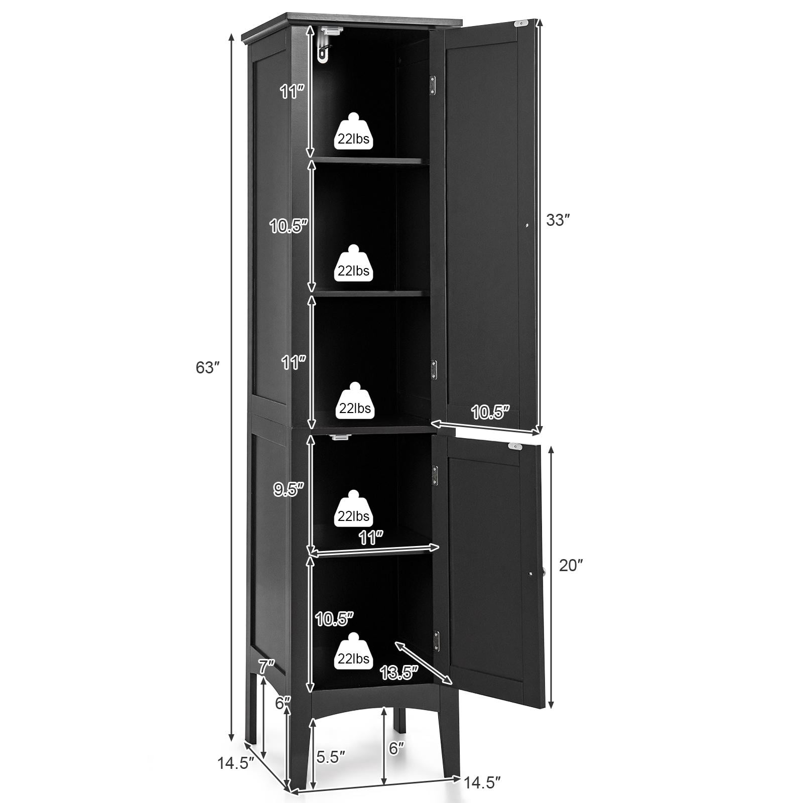 Giantex High Storage Bathroom Cabinet, Freestanding Slim Organizer,  Linen Tower Narrow Floor Cabinet, Black