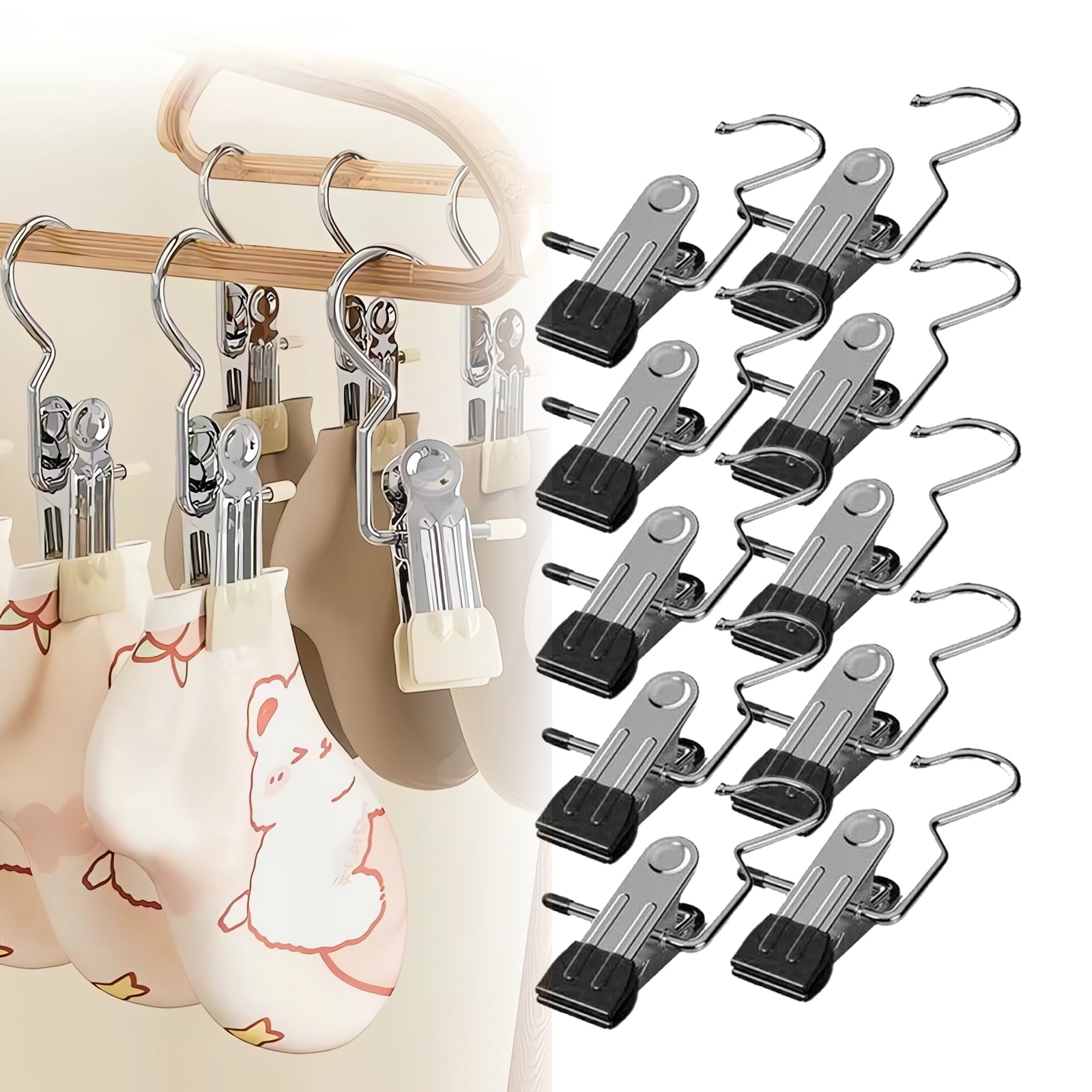 Boot Hangers Clips, 50 Pcs Portable Laundry Hooks Hanging Clips, 360° Rotating Heavy Duty Hanging Hooks Clip for Closet Travel Pants Socks Handbags (Black)
