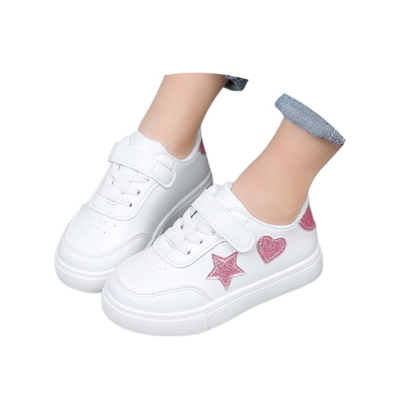 Otqutp Toddler Girls Canvas Shoes Star Heart Print Hook and Loop Casual Sneakers Tennis Sparkle Athletic Gym Running Shoes ﻿