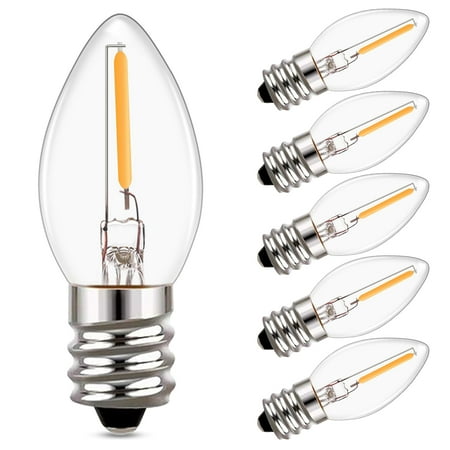 

C7 Led Filament Bulb E12 Base Candel Bulb Mini Night Lamp 0.5watts equal to 5w Clear Glass Candelabra Lamp Candle Bulbs Warm White 2700K for String Lights Pack of 6