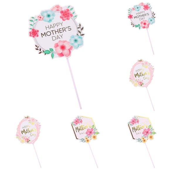 Carte de Gâteau Joyeuse Fête des Mères a - 12 Pcs Pics en Papier pour Gâteau Joyeuse Fête des Mères Fleurs Cœur Décoration de Gâteau pour Anniversaire Fête des Mères (une Carte de Gâteau*12)