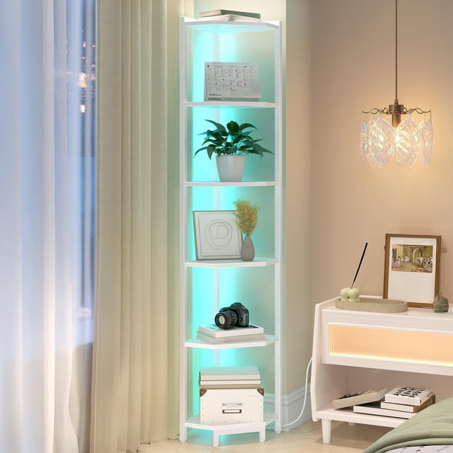 Estante de esquina Hzuaneri CS66613W de 6 niveles con luz LED blanca