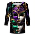 thumbnail image 3 of Aoiroe Women's Casual 3/4 Sleeve T-Shirts,Casual Tees Short Sleeve Tops Tshirt Funny Mardi Gras Face Graphic New Orleans Parade Tops Elbow Length Tee Shirts for Women Black L, 3 of 6