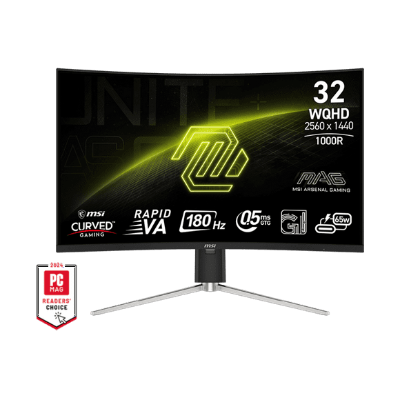 MSI 31.5" 2560 x 1440 (QHD) 180Hz 0.5ms (GTG) Curved Rapid VA with Quantum Dot Gaming Monitor Tilt Swivel Height adjustable (MAG 325CQRF QD E2)
