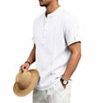 thumbnail image 2 of Timoontee Man Solid Color Casual Short Sleeved Half-buttoned Open And Close Vintage Standing Collar Top White S, 2 of 9