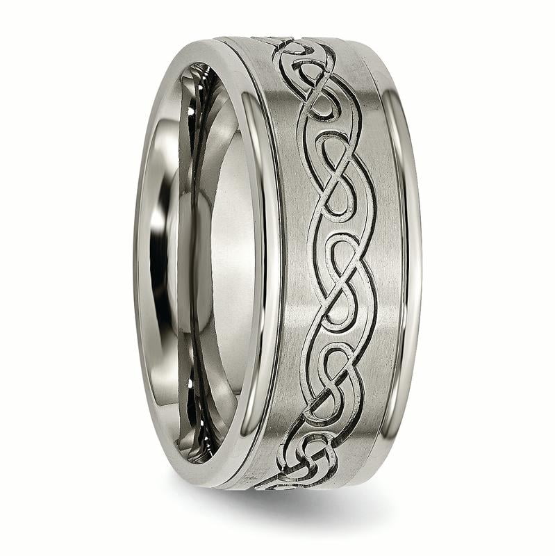 Best Quality Free Gift Box Titanium 9mm Scroll Design Brushed And Polished Band
