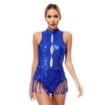 thumbnail image 2 of Doomiva Women Glittery Sequins Tassel Bodysuit Nightclub Show Stage Team Latin Jazz Salsa Dancewear Royal Blue L, 2 of 7