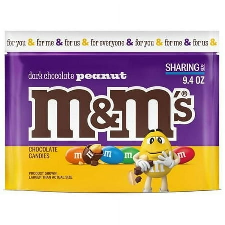 M&Ms Peanut Dark Chocolate Candy  Sharing Size 9.4 Oz Resealable Bag - Pack of 2