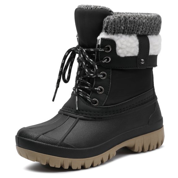 Berhood Kids Snow Boots Boys Girls Winter Boots Water Resistant Anti-slip Warm Lining Boots Black 1 Big Kid