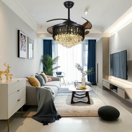 

Ethedeal 42 Crystal Ceiling Fan with LED Light 3 Color 4 Blades for Living Room Bedroom