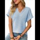 thumbnail image 2 of Blusas Elegantes e Informales de Corta para Mujer, Modernas, de Verano, con Cuello en V, Holgadas y A Rayas. Azul M, 2 of 9