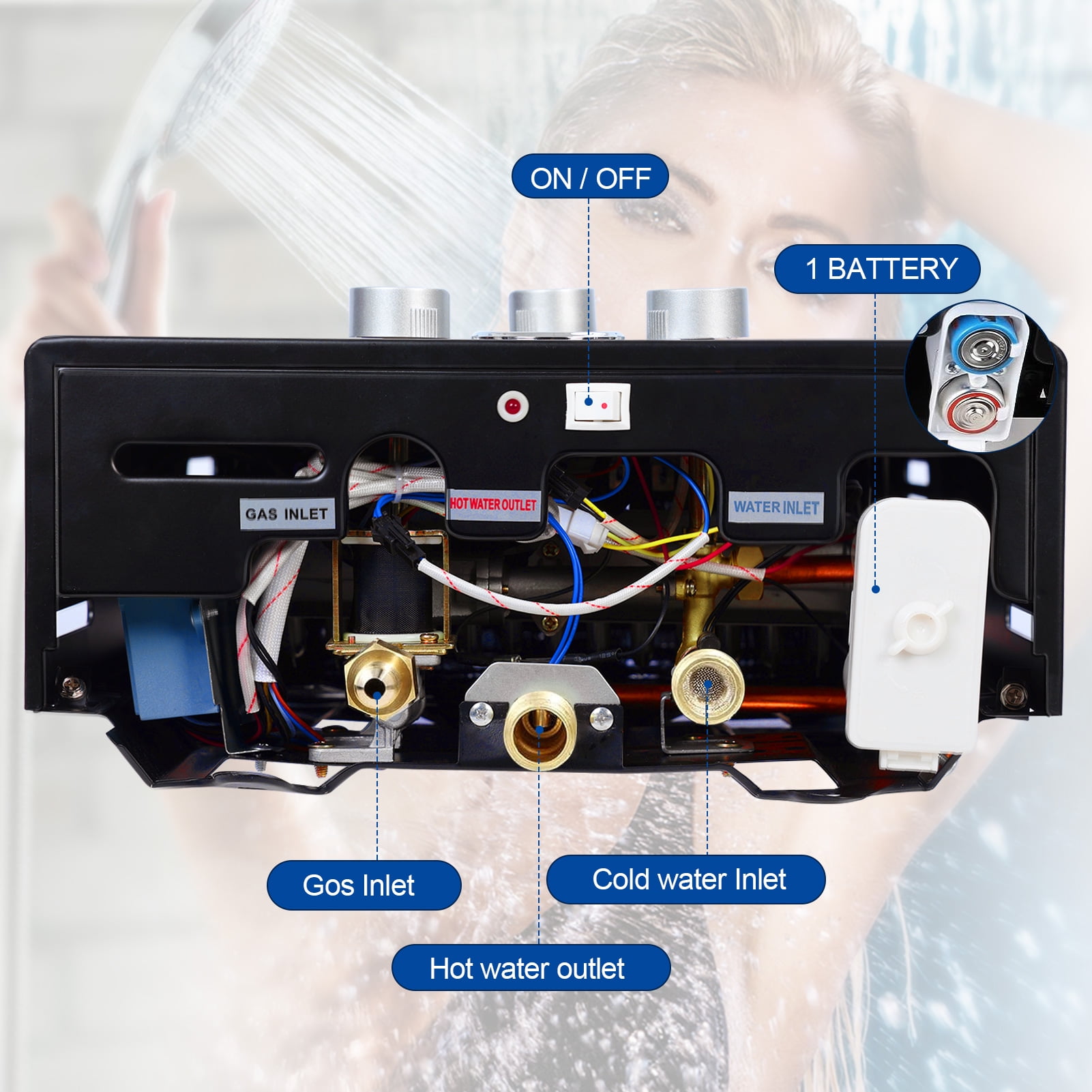 Anvazise Tankless Water Heaters 4.21GPM 16L, Outdoor Portable Gas Hot Water Heaters, Fast Constant Temperature Water Heaters, Portable Water Heaters with Digital Display, Sprinkler