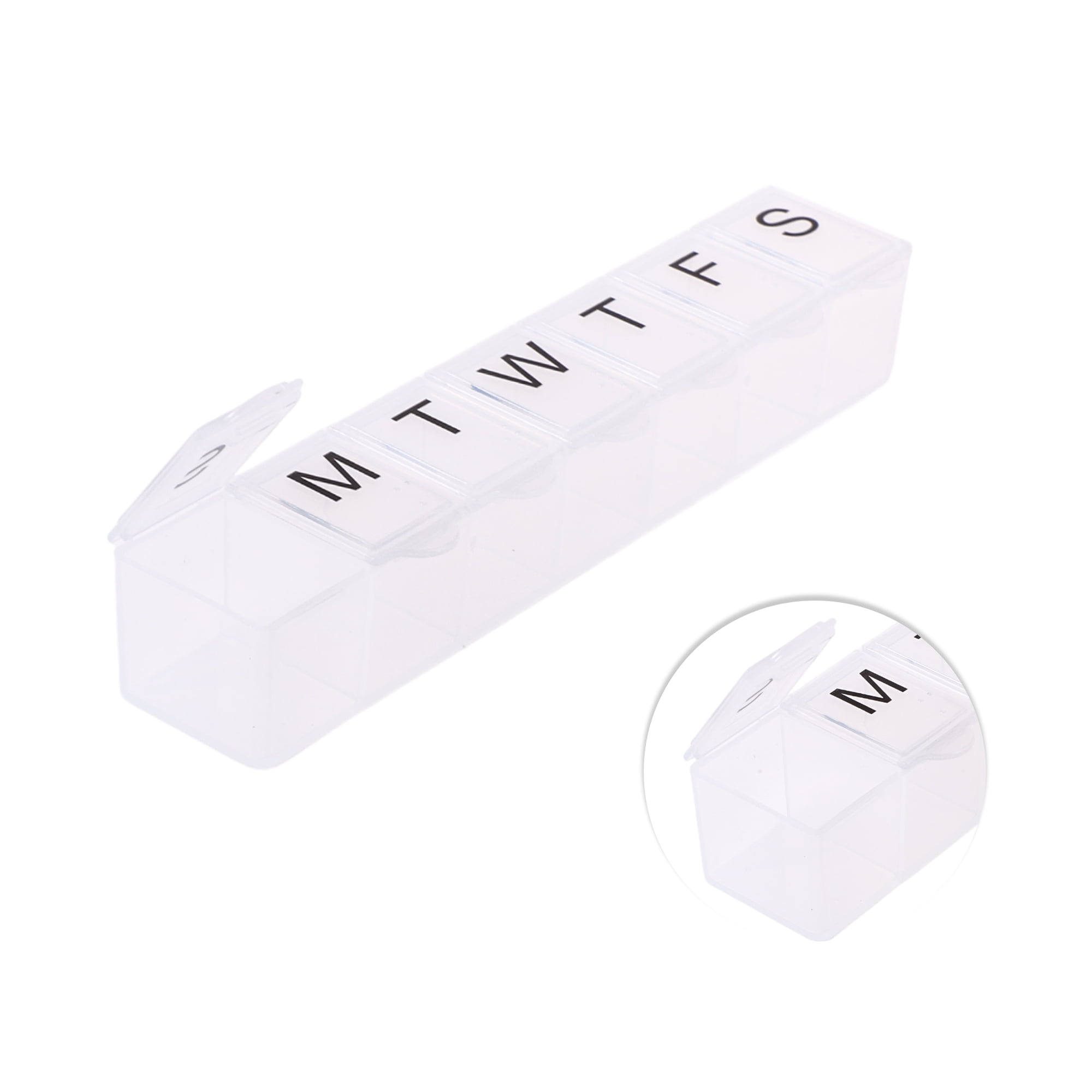 Unique Bargains Lightweight 7 Compartment Single Row Pill Case Clear