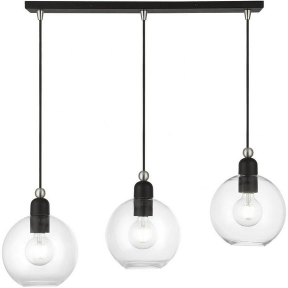 St James's Royd 3 Light Sphere Linear Chandelier in Industrial Style-16.25 inches Tall and 8 inches Wide-Black/Brushed Nickel Finish Bailey Street