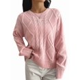 thumbnail image 2 of Women'S Oversized Cable Knit Crewneck Sweaters Pink M, 2 of 7