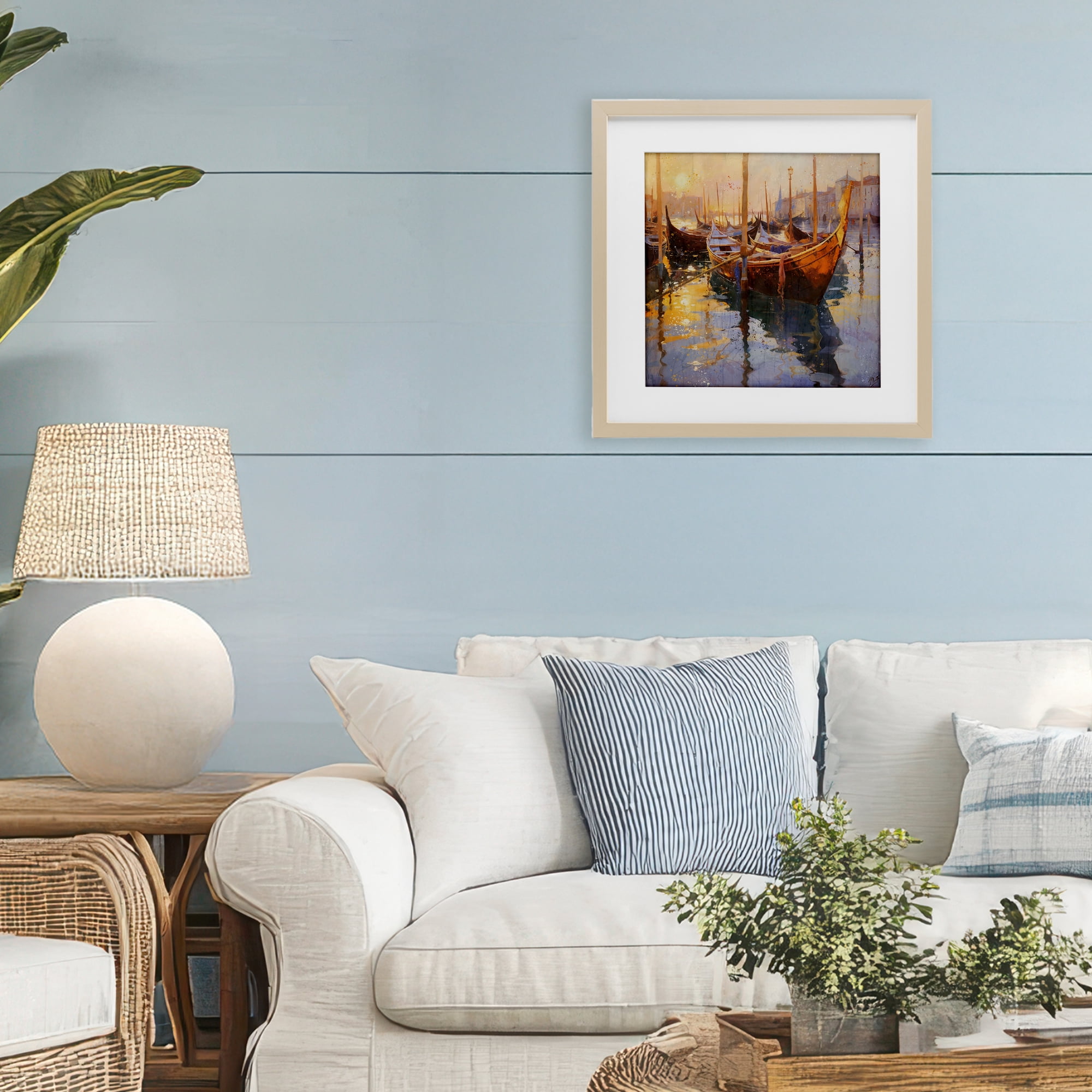 Stupell Industries Venetian Gondolas in Golden Light Birch Framed Print Under Glass, design by Marta Wiley