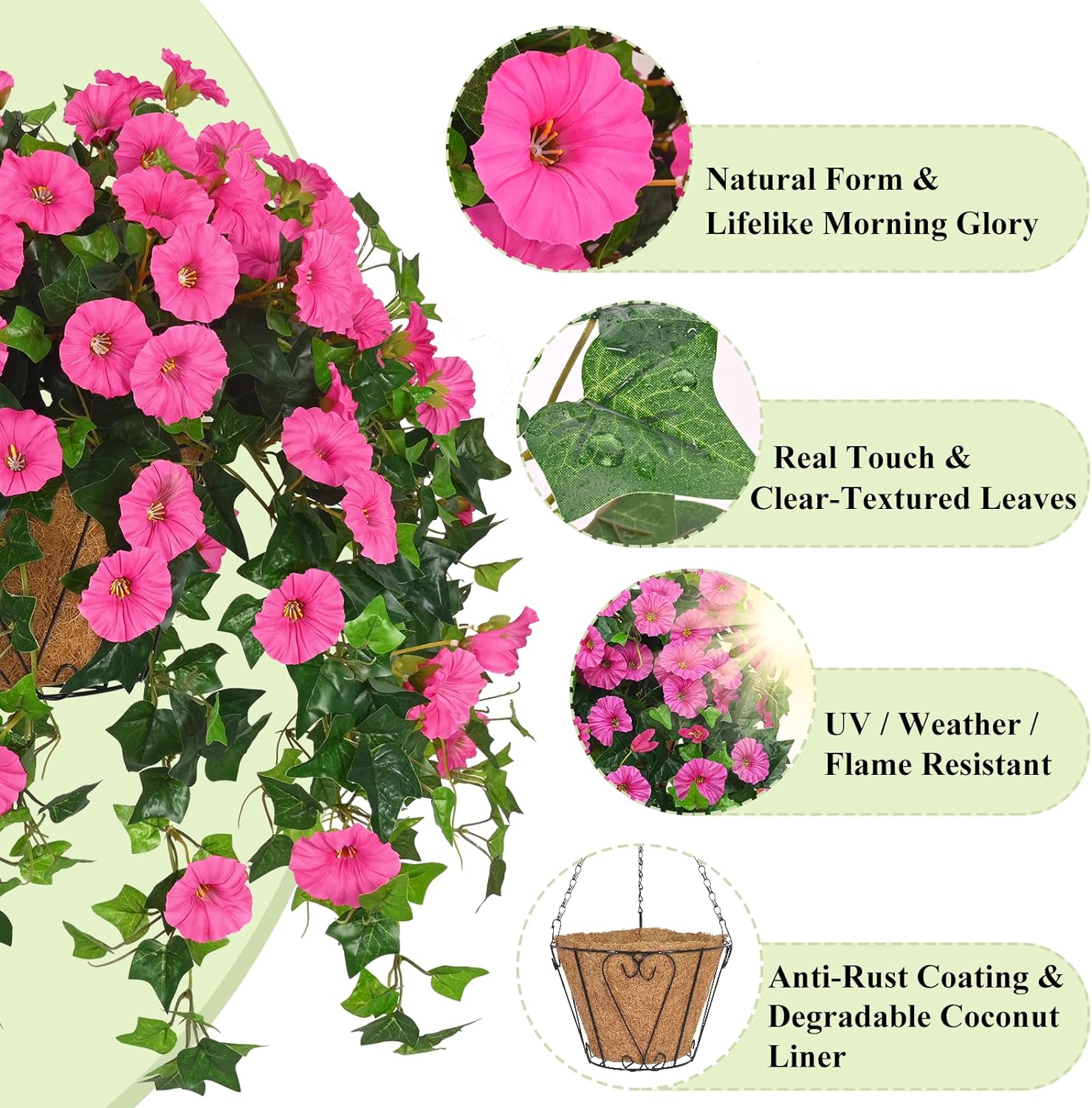Artificial Hanging Plants Outdoors, Fake Hanging Flowers with Basket, Faux Vine Bougainvillea for Urn Fillers Front Porch Patio Outside Summer Decor (Purple)