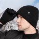 thumbnail image 3 of Conjunto de gorro y guantes de invierno harmtty, color liso, suaves, gruesos y resistentes al desgaste, para hombre, de punto cálido, color negro., 3 of 8