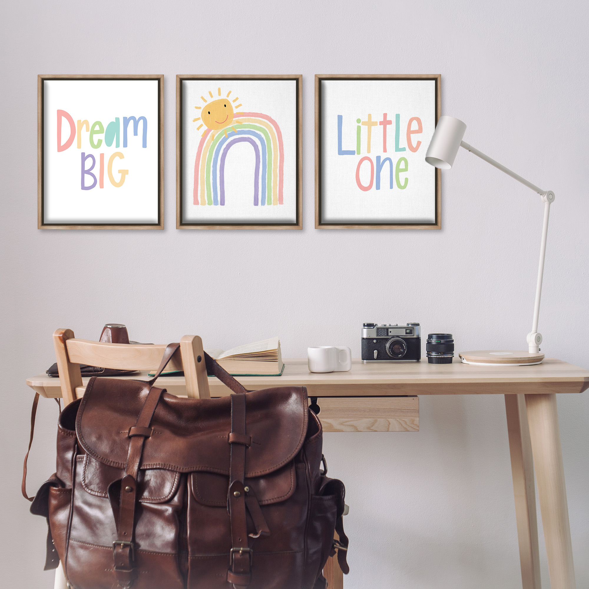 Stupell Industries Dream Big Little Illustration Typography Painting Brown Floater Framed Canvas Art Print Wall Art, 17 x 21, Set of 3
