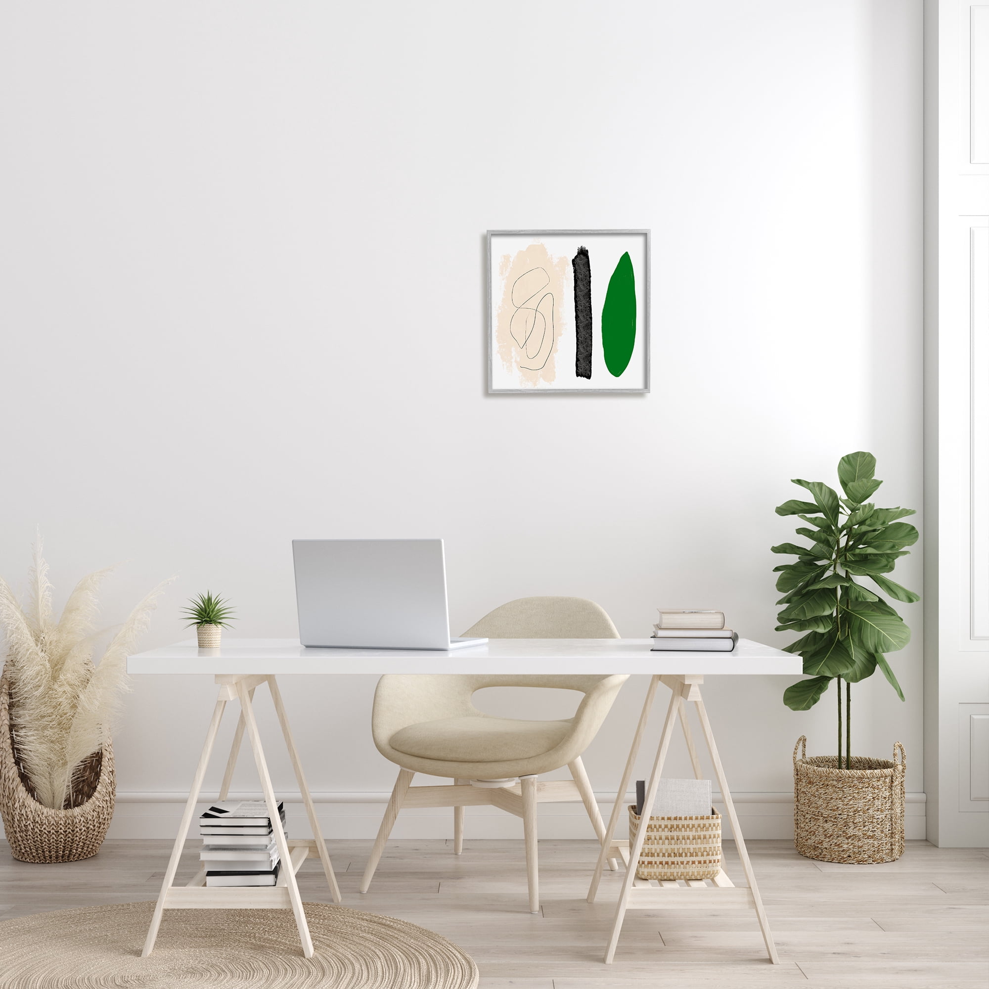 Modern Abstract Nature Study Shape Collage Green Beige Abstract Framed Art Print Wall Art, 17x17