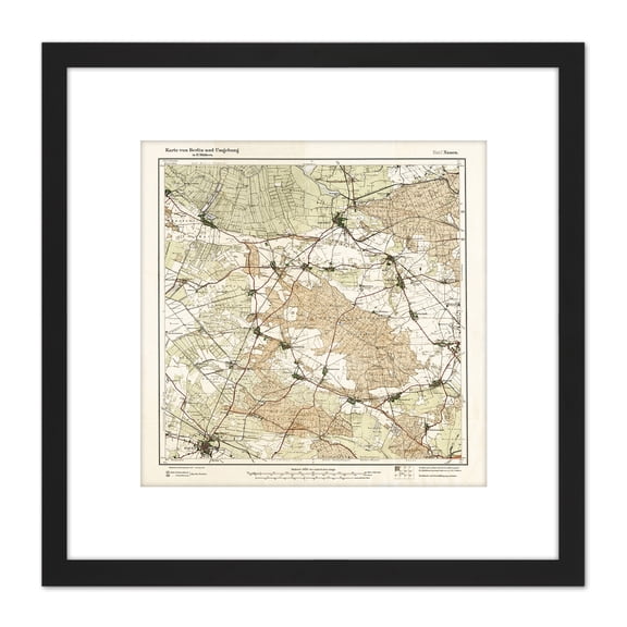 Map Antique 1922 Reich Office Nauen Berlin Old Replica 8X8 Inch Square Wooden Framed Wall Art Print Picture with Mount