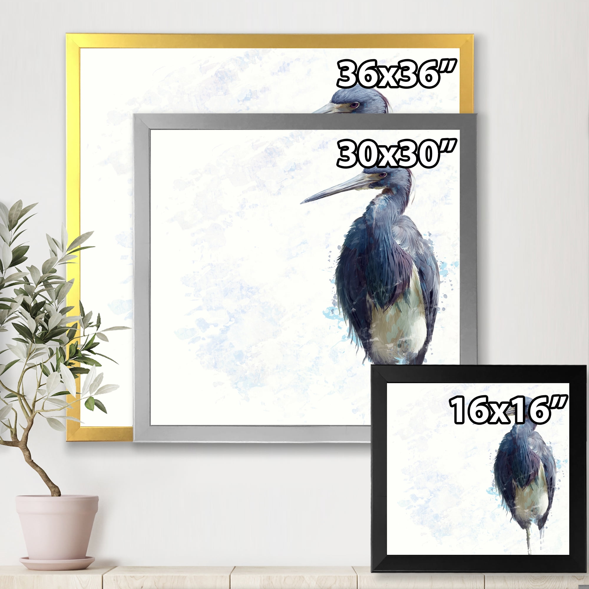 Designart 'Tricolored Heron Bird On White' Farmhouse Framed Art Print