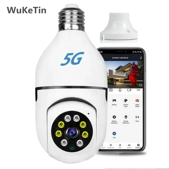 5G Wifi Surveillance Camera, E27 Light Bulb Camera Wireless Waterproof IP65 Automatic Human Tracking Night Vision Security Camera