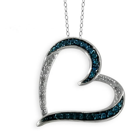 JewelersClub 1/10 Carat T.W. Blue and White Diamond Sterling Silver Open Heart Pendant