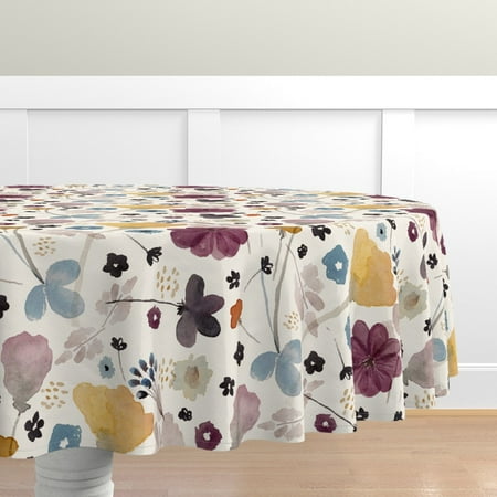 

Cotton Sateen Tablecloth 70 Round - Watercolor Floral Flowers Spring Nursery Garden Botanical Modern Print Custom Table Linens by Spoonflower