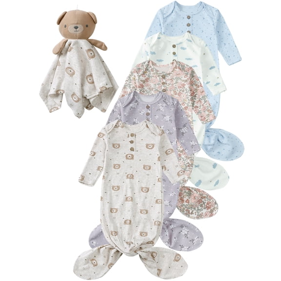 WIBACKER Knotted Newborn Sleeper for Baby Boy and Girl, Soft Stretchy Long Sleeve Infant Gowns with Mitten Cuffs Hospital Coming Home Outfit