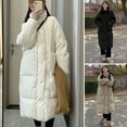 thumbnail image 2 of Winter Down Coat Thickened Padded Stand Collar Neck Protection Knee Length Pockets Zipper Closure Windproof Heat Retention Daily Cold Weather Outwear Cotton Jack, 2 of 8