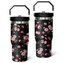 30oz Colorful Floral Stainless Steel Tumbler with Top Handle,Pioneer Travel Coffee Mug Flip Straw Cup,Gifts for Women Girls Men Adults（black）