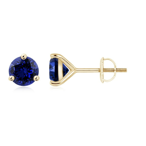 ANGARA Lab Grown 3.2 Ct Martini-Set Blue Sapphire Stud Earrings for Women in 14K Yellow Gold (Size-7mm) | September Birthstone, Anniversary, Jewelry Gift for Women | Lab-Grown Blue Sapphire Earrings