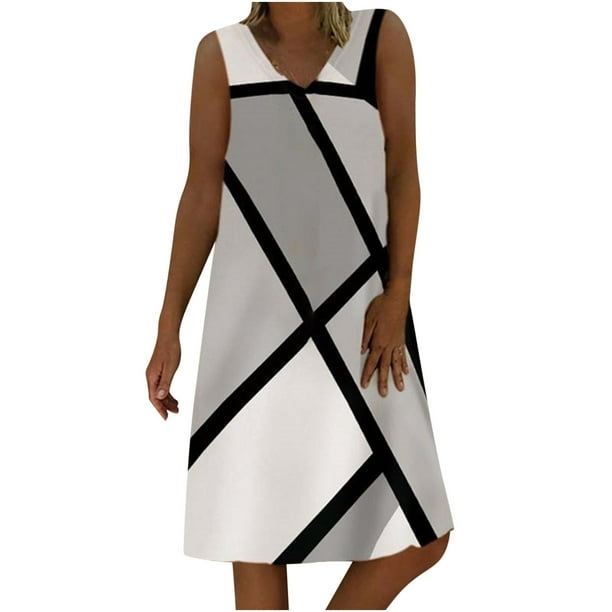 Vestido de verano sin mangas con cuello en V para mujer, estampado a cuadros, suelto, informal, a juego de colores Fridja hj5515