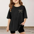 thumbnail image 4 of WOYY Little Girls Oversized T Shirt Bow Print Breathable Short Sleeve T-Shirt, Sizes 5-6, 4 of 5