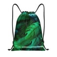 thumbnail image 1 of Drawstring Backpack, Men Ladies Waterproof Sports Backpack Gym Bag-Tropical Green Leaves Pattern-Medium Size, 1 of 8