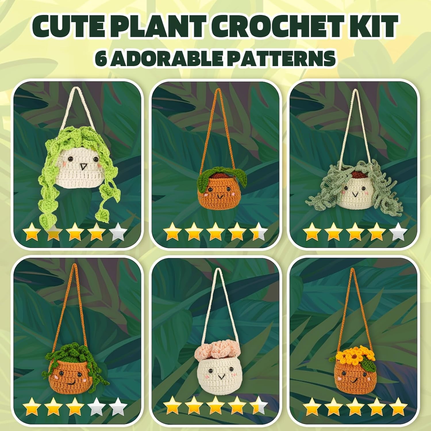 Imcrasy Crochet Kit | Crochet Kit for Beginners | Beginner Crochet Kit with Step by Step Video Lessons | 6 PC Cute Potted Plants Crochet Kit with Complete Crochet Accessories(40%+ Yarn)| WhiteBrown